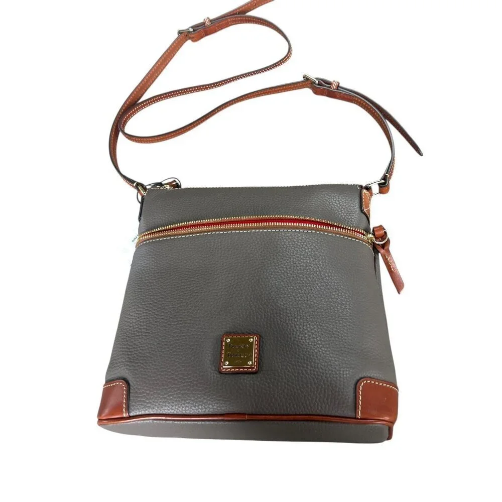 Dooney & Bourke Taupe Gray Elephant Pebble Leather Zip Crossbody Bag NWT